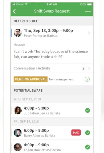 Picture of the shift swap feature. When I Work review 2024, pros, cons, pricing & more. Picture of the shift swap feature. When I Work review 2024, pros, cons, pricing & more.