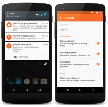 Picture of the alerts and notifications of Harvest mobile app. Harvest time tracking review 2024. 