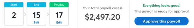 Picture of payroll cost, start, end and payday. Picture of payroll cost, start, end and payday. Wave payroll review 2025