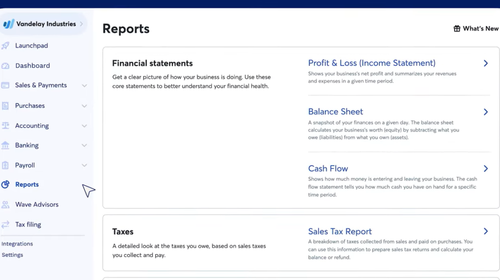Wave Payroll Review 2025 5 Picture of the reports dashboard in wave. Wave payroll review 2025