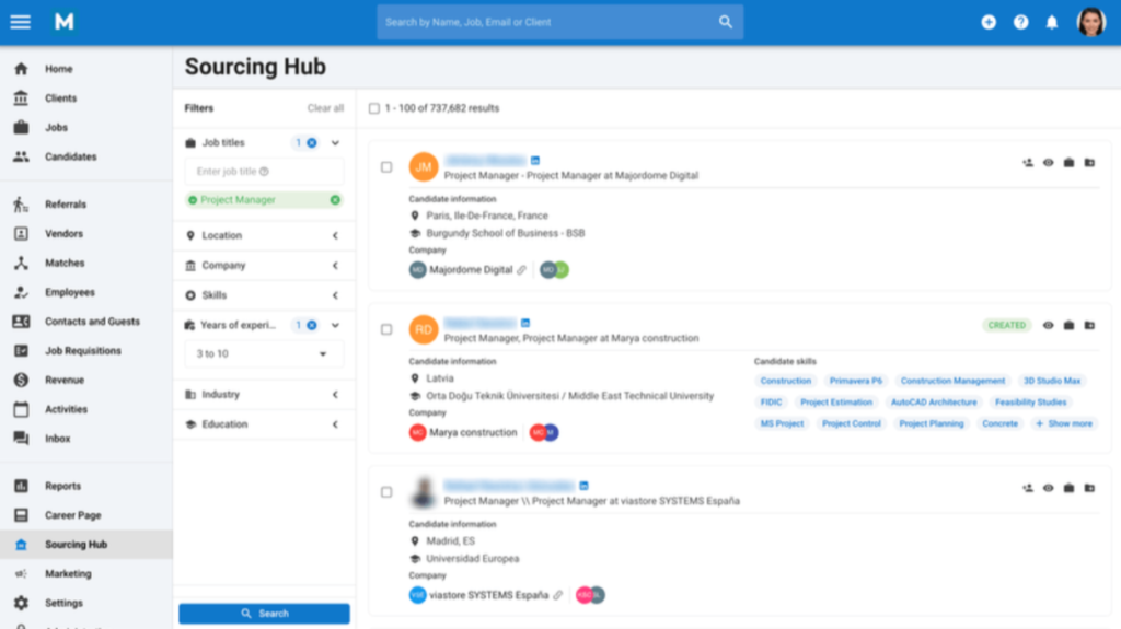 Picture of Manatal’s Sourcing Hub. Manatal ATS Review 2025: Features, Pricing, Pros & Cons